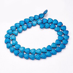 Blue Plated Electroplate Non-magnetic Synthetic Hematite Beads Strands, Frosted, Faceted, Heart, Blue Plated, 8x8x3mm, Hole: 0.5mm, about 54pcs/strand, 15.94 inch(40.5cm)