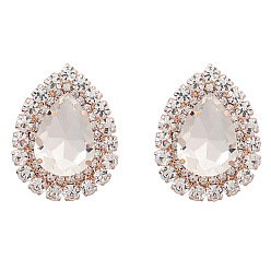 golden Sparkling Crystal Drop Earrings for Women, Exaggerated Alloy Diamond Studs with Glass Gems