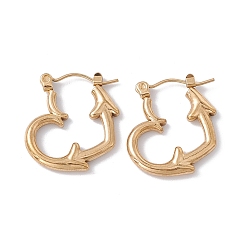 Golden Ion Plating(IP) 304 Stainless Steel Heart with Arrow Hoop Earrings for Women, Golden, 20.5x19x2.5mm, Pin: 0.6mm