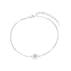 Silver SHEGRACE Trendy 925 Sterling Silver Anklet, with Daisy Flower, Silver, 210mm