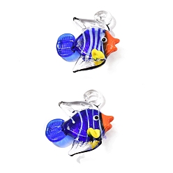Синий Подвески лэмпворк ручной работы, рыбы прелести, синие, 31x30x6 мм, отверстие : 2.5 мм