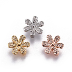 Mixed Color Brass Micro Pave Cubic Zirconia Slide Charms, Lead Free & Cadmium Free, Flower, Clear, Mixed Color, 14.5x13x6mm, Hole: 2x11mm