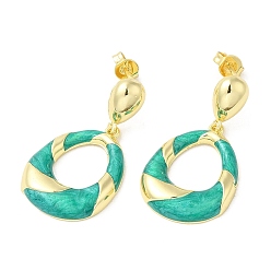 Light Sea Green Enamel Teardrop Dangle Stud Earrings, Real 18K Gold Plated Brass Earrings for Women, Cadmium Free & Lead Free, Light Sea Green, 30x16mm