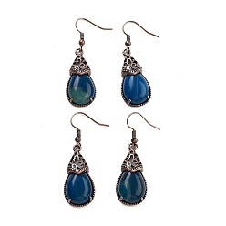 Полосатый Агат Серьги-капли с окрашенным и нагретым натуральным синим агатом с полосками и каплями, женские латунные серьги с красной медью, 48x15 мм