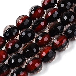 Black Resin Beads Strands, Bead in Bead, with Two Tone Glass Bead Inside, Round, Faceted(96 Facets), Black, 9~10mm, Hole: 0.7mm, about 49~51pcs/strand, 18.50~19.29 inch(47~49cm)