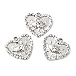Stainless Steel Color 304 Stainless Steel Pendants, with Crystal Rhinestone, Heart with Eye Charms, Stainless Steel Color, 15.5x14.5x2.5mm, Hole: 1.6mm