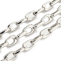 Real Platinum Plated Alloy Teardrop Link Chains, Unwelded, with Spool, Real Platinum Plated, 20.6x7.2x2.4mm, about 3.28 Feet(1m)/Roll