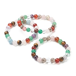 Mixed Stone Natural Mixed Wealth Stone Beaded Stretch Bracelets, Round, Beads: 8~8.5mm, Inner Diameter: 2-1/8 inch(5.5cm)