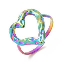 Rainbow Color Ионное покрытие (ip) 201 открытая манжета из нержавеющей стали, кованое кольцо на палец с полым сердцем для женщин, Радуга цветов, размер США 8 1/4 (18.3 мм), 1.5 мм
