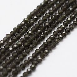 Obsidian Natural Obsidian Bead Strands, Faceted, Round, 2mm, Hole: 0.5mm, about 160~179pcs/strand, 12.5 inch~12.9  inch(320~330mm)