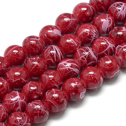 Dark Red Drawbench Glass Beads Strands, Baking Painted, Dyed, Round, Dark Red, 8~8.5mm, Hole: 1.5mm, about 105pcs/strand, 31.8 inch