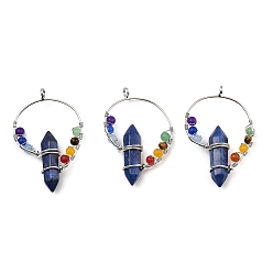 Lapis Lazuli Natural Lapis Lazuli Dyed Double Terminal Pointed Big Pendants, Chakra Faceted Bullet Charms with Rack Plating Platinum Tone Brass Findings, 49~53x30~34x11mm, Hole: 4mm