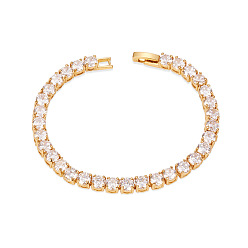 Golden Sport Theme, SHEGRACE Simple Fashion Real 24K Gold Plated Brass Tennis Bracelet, with AAA Cubic Zirconia, Golden, 180x5x5mm