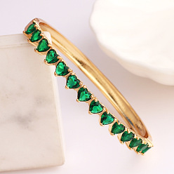 Green zirconium Fashionable Heart-shaped Zircon Copper 18K Gold Plated Bracelet for Women