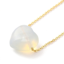 Opalite Opalite Heart Pendant Necklace with Golden Alloy Cable Chains, 23.82 inch(60.5cm)