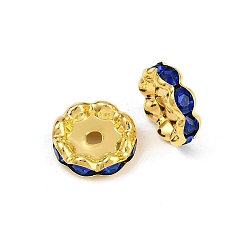 Сапфир Латунные бусины разделители для поставки стразов, класс А, волнистый край, золото , рондель, сапфир, 12x4 мм, отверстие : 2.5 мм