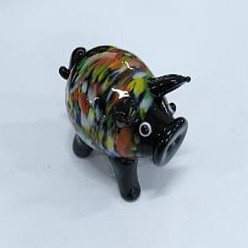 Black Handmade Lampwork 3D Pig Figurines, for Home Desktop Decoration, Black, 40mm