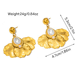 Пластиковый 304 из нержавеющей стали болтаться серьги, лепесткообразный с каплевидным, с пластиковым, реальный 18 k позолоченный, 53x47 мм