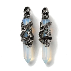 Opalite Opalite Pointed Big Pendants, Faceted Bullet Charms with Rack Plating Antique Silver Plated Alloy Gragon, Cadmium Free & Lead Free, 63~64x19~20x15.5mm, Hole: 7.5x6.5mm