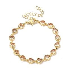 Легкий Лосось Браслеты-цепочки из латуни в форме сердца, инкрустированные кубическим цирконием, для женщин., стойки покрытие, без кадмия и без свинца, долговечный, золотые, светлый померанцевый, 5.91 дюйм (15 см)