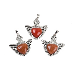 Красный Авантюрин Натуральный красный авантюрин подвески, с реечной обшивкой латунными выводами, платина, без кадмия и без свинца, сердце, 33x32.5x6.5 мм, отверстие : 5x8 мм