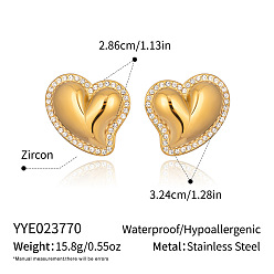 Настоящее золото 18K Сердце 304 нержавеющей стали серьги, реальный 18 k позолоченный, 28.6x32.4 мм