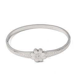 Stainless Steel Color 304 Stainless Steel Crystal Rhinestone Hinged Cuff Bangles for Women, Flower, Stainless Steel Color, Inner Diameter: 2.38x1.93 inch(6.05x4.9cm)