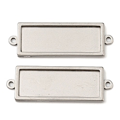 Stainless Steel Color 201 Stainless Steel Cabochon Connector Settings, Rectangle, Stainless Steel Color, Tray: 30.5x10.5mm, 40x13.5x2mm, Hole: 1.8mm