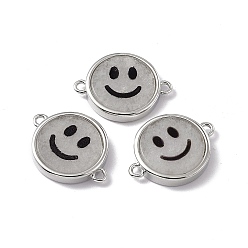 White Jade Natural White Jade Connector Charms, Flat Round with Smiling Face Links, with Rack Plating Platinum Tone Brass Findings, Cadmium Free & Lead Free, 15.5x20x3mm, Hole: 1.6mm
