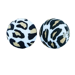 Pale Goldenrod Round with Leopard Print Pattern Food Grade Silicone Beads, Silicone Teething Beads, Pale Goldenrod, 15mm