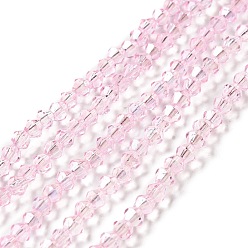 Pearl Pink Transparent Electroplate Glass Beads Strands, AB Color Plated, Faceted Bicone, Pearl Pink, 4.5x4mm, Hole: 0.7mm, about 88~92pcs/strand, 13.50~14.06 inch(34.3~35.7cm)