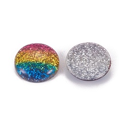 Colorful Rainbow Resin Cabochons, with Glitter Powder, Dome/Half Round, Colorful, 16x5mm