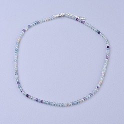 Fluorite Natural Fluorite Beaded Necklaces, with Brass Lobster Claw Clasps, Faceted Round Beads, 16.5 inch~16.7 inch(42~42.5cm)x2mm