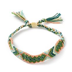 Olive Drab Cotton Braided Rhombus Pattern Cord Bracelet, Ethnic Tribal Adjustable Brazilian Bracelet for Women, Olive Drab, 5-7/8~14-1/8 inch(15~36cm)