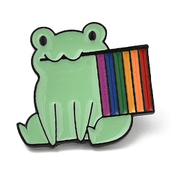 Flag Alloy Enamel Pins, Rainbow Pride Flag Frog Brooches, Electrophoresis Black, 23.5x26x2mm