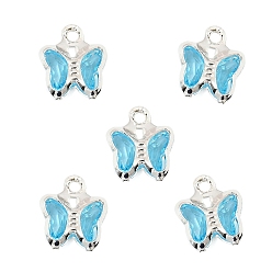 Голубой Латунь стекло амулеты, бабочка, долговечный, без кадмия и без свинца, граненые, серебряные, голубой, 8.5x7x2 мм, отверстие : 1 мм