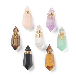 Mixed Stone Faceted Natural Mixed Gemstone Pendants, Openable Perfume Bottle, with Golden Tone Brass Findings, 39~42x14~16x13~14mm, Hole: 2mm, capacity: 1ml(0.03 fl. oz)