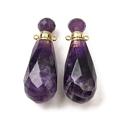 Аметист Кулоны для духов из натурального аметиста, с 304 фурнитурой из нержавеющей стали, граненые, слезинки, золотые, 49x17~18 мм, отверстие : 1.9 мм