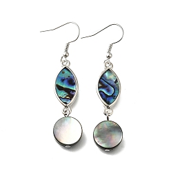 Круглые Серьги-подвески из латунной ракушки с черными ракушками, долговечный, платина, круглые, 58x12.5 мм