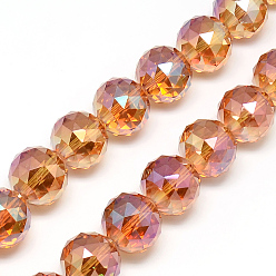 Sandy Brown Electroplate Glass Bead Strands, Rainbow Plated, Faceted, Round, Sandy Brown, 17~18x17~18mm, Hole: 2mm, about 30pcs/strand, 22.8 inch