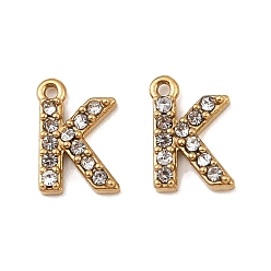 Letter K Ионное покрытие (ip) 304 подвески со стразами из нержавеющей стали, золотые, Письмо K, 9.5x6.5x2, отверстие : 1 мм