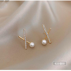 Cross Sweet and Chic Cross Pearl Butterfly Earrings with Simple Water Diamond Design