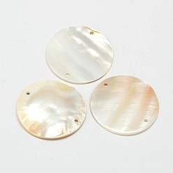 Shell Natural Freshwater Shell Links connectors, Flat Round, 30x2mm, Hole: 1mm