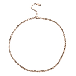 Rose Gold 304 Stainless Steel Mesh Chain Necklace, Rose Gold, 16-1/8~16-1/4 inch(41~41.3cm)