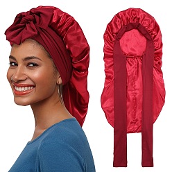 Red Satin Bonnet Hair Bonnet With Tie Band For Sleeping, Reusable Adjusting Hair Care Wrap Cap Sleep Caps, Red, 680x290mm