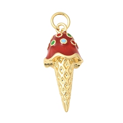 Красный Латунные эмалевые подвески, мороженое прелести, без кадмия и без свинца, стойки покрытие, долговечный, реальный 18 k позолоченный, с целью перехода в кольце, красные, 23x10 мм, отверстие : 3.5 мм