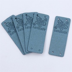 Steel Blue Microfiber Label Tags, with Holes & Word handmade, for DIY Jeans, Bags, Shoes, Hat Accessories, Rectangle, Steel Blue, 50x20mm