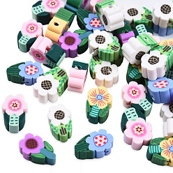 Mixed Color Handmade Polymer Clay Beads, Flower, Mixed Color, 10~12x6.5~8x4.5~5mm, Hole: 1.6mm