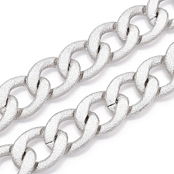 Platinum Aluminum Textured Curb Chains, Cuban Link Chains, Unwelded, Platinum, 31.5x23.5x5.5mm