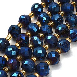 Синий Гальванические природные друзы геод, граненые, круглые, с бисером, синие, 10 мм, отверстие : 1.5 мм, около 15 шт / нитка, 7.64'' (19.4 см)